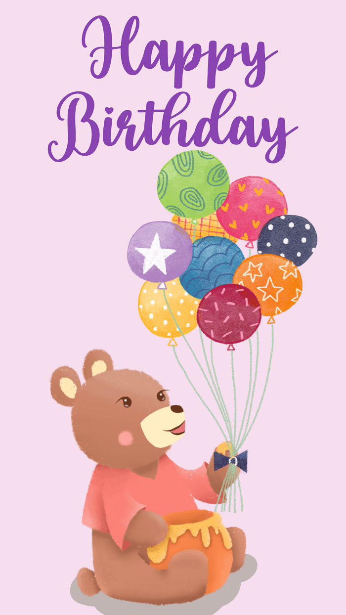 Happy Birthday! Birthday card for Kids, Bear - Moonzori