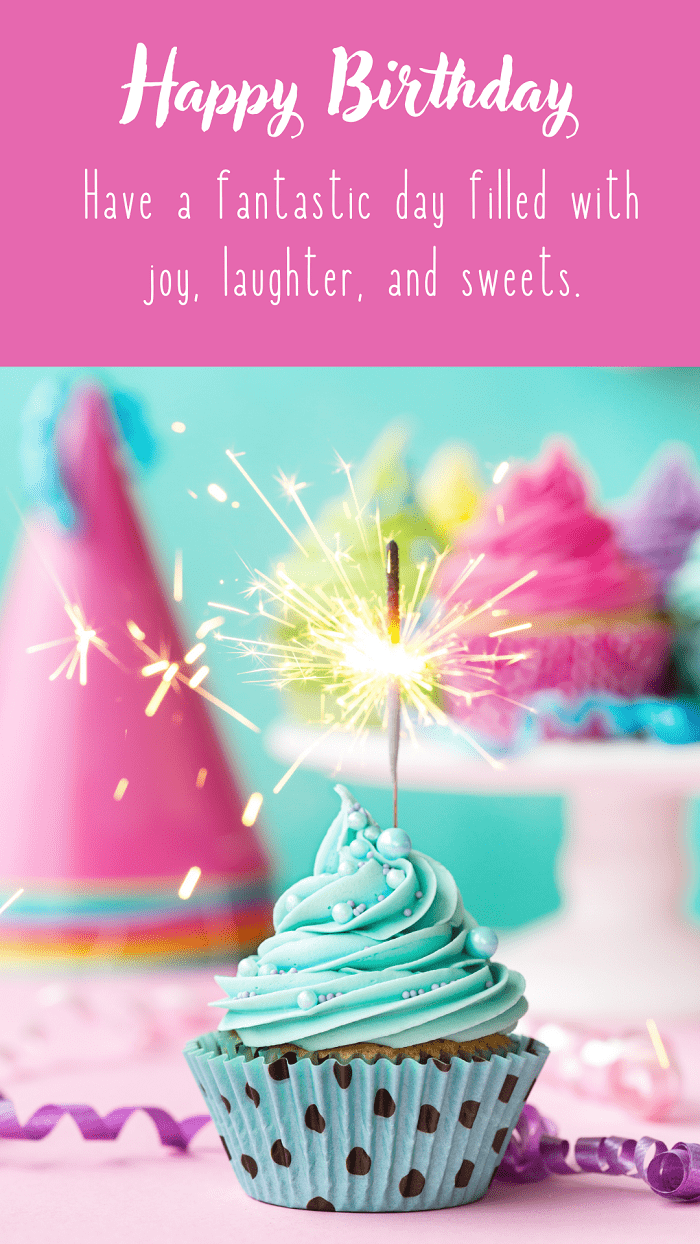 Happy Birthday. Birthday Image with Cake and Wish - Designed by WishesMoonzori 