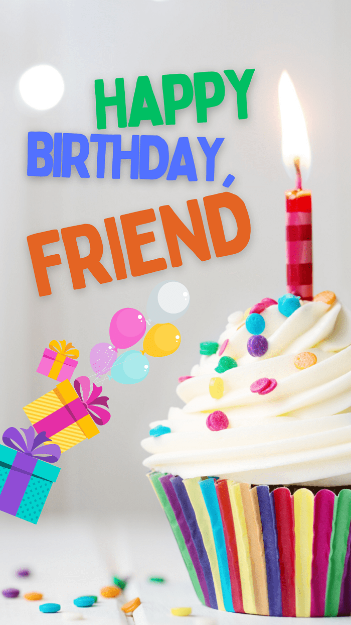 Happy Birthday, Friend. Birthday Wishes for Friend. Birthday Image with Cupcake - Moonzori Wishes