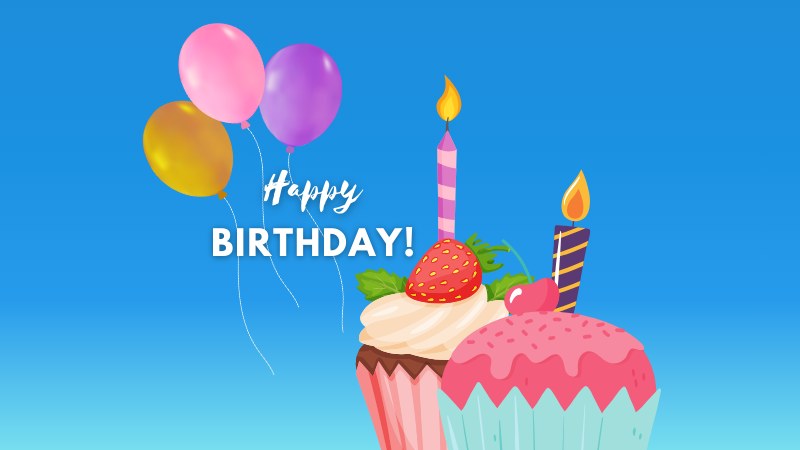 Happy Birthday. Birthday Wishes and Greetings. Image with Cupcakes and Balloons - Moonzori